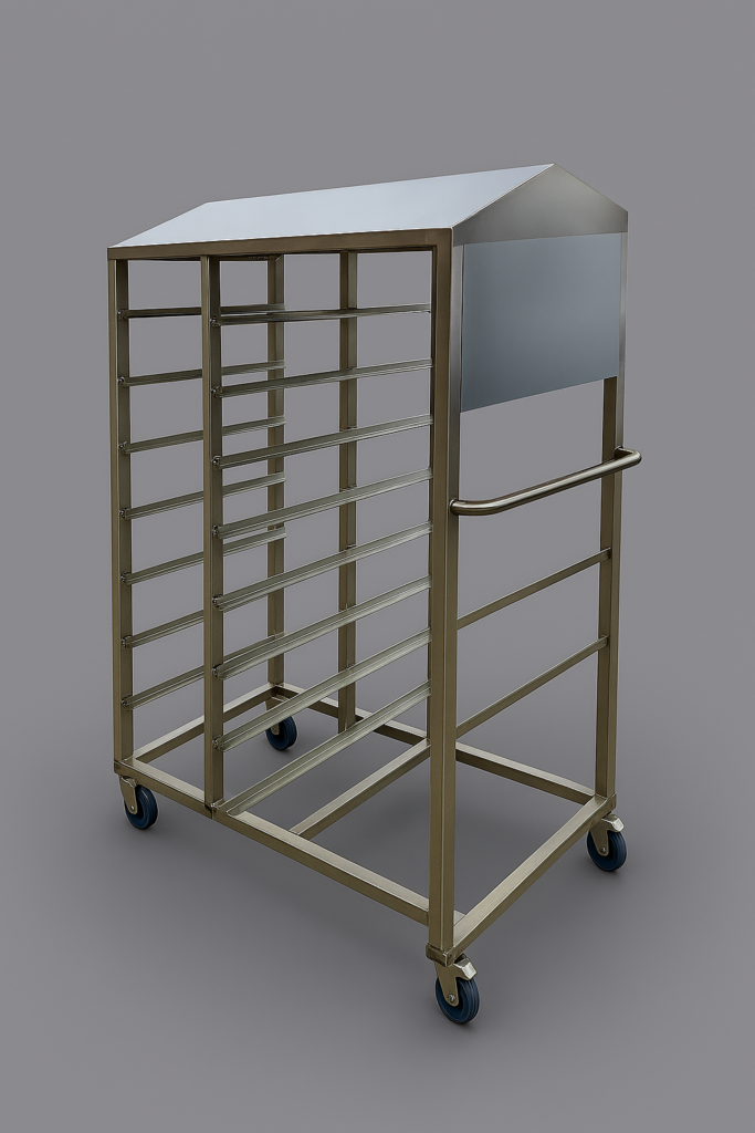 Custom made stainless steel trolleys for hygienic food production and industrial use